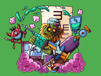 手拿针筒的护士僵尸正在注射病毒的危险矢量插画