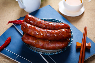 中国四川传统风味麻辣可口的腊肠