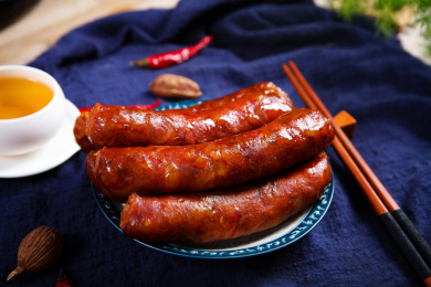 中国四川传统风味麻辣可口的腊肠