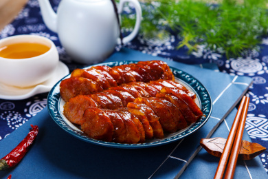 中国四川传统风味麻辣可口的腊肠