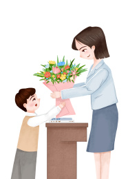 学生向老师献花感谢师恩教师节手绘插画
