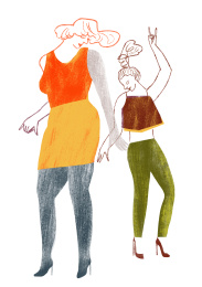 尽情欢乐舞蹈的两个女孩插画