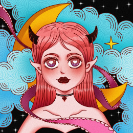 在星空背景下的长发女孩半身头像