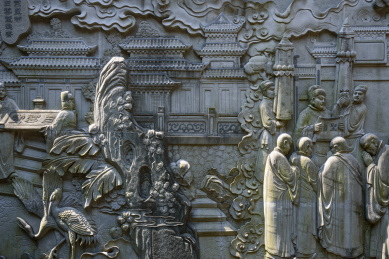 中国浙江省杭州市上天竺法喜寺古代僧人石雕画