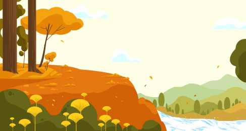 秋季有流水和枫树的郊外山林风景插画