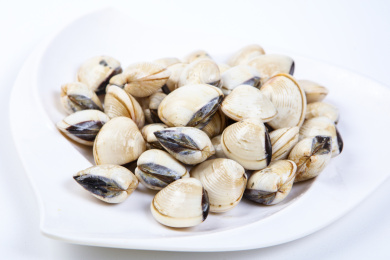 装在盘子里的海鲜贝类食材沙白贝