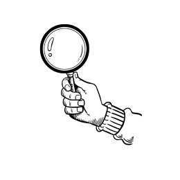手拿放大镜黑白图