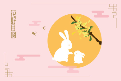 八月十五中秋节两只兔子矢量插画