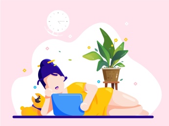 卧姿女孩与宠物狗