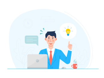 蓝色西装的男性白领手指向上方