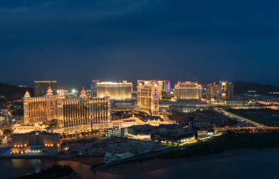 中国澳门氹仔酒店群的夜景