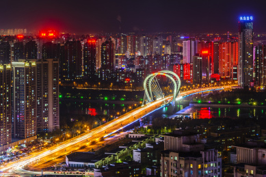 中国辽宁沈阳三好桥夜景风光