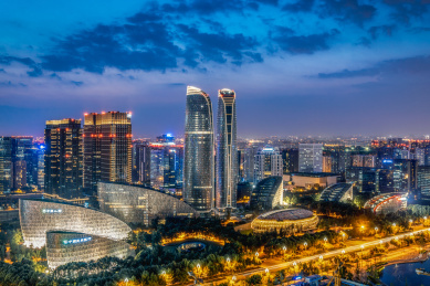 亚洲中国四川成都高新区地标建筑天府国际金融中心金融城双子塔