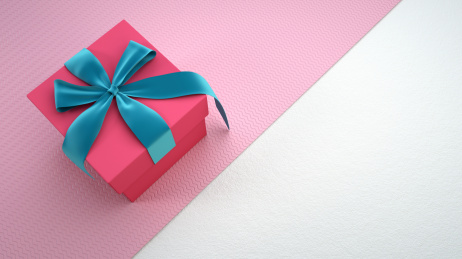 节日促销题材的丝带装饰的礼物盒，3d渲染