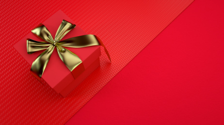 节日促销题材的丝带装饰的礼物盒，3d渲染