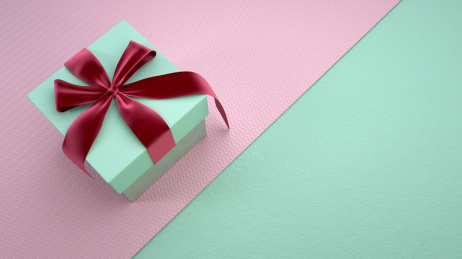 节日促销题材的丝带装饰的礼物盒，3d渲染