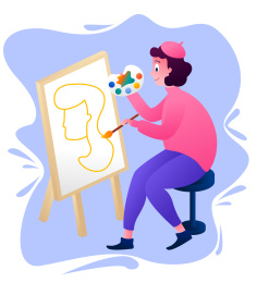 扁平画画的女孩写生艺术绘画