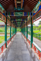 中国北京中山公园中式古建筑长廊