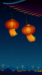 中式新年节日灯笼烟花插画