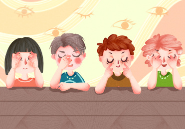 可爱风格学生们做眼保健操插画 世界爱眼日插画