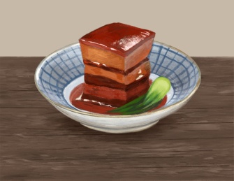 手绘美食东坡肉 红烧肉 插画 中国菜