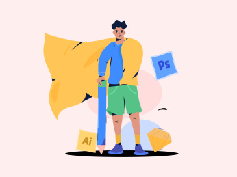 设计师绞尽脑汁获得好的创意，矢量扁平概念插画