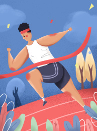 一个在跑道上跨过终点线的人