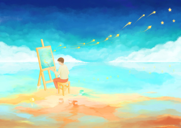 在水面绘画星空的人