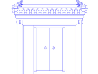 四合院院门矢量线稿