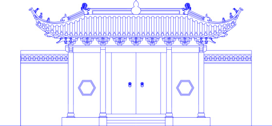 古建筑大门矢量线稿