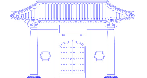 古建筑大门矢量线稿
