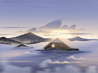 太阳出来雪开始融化露出屋顶