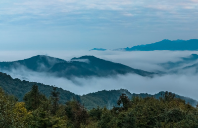 中国福建省长汀县天井山朝霞云海自然景观