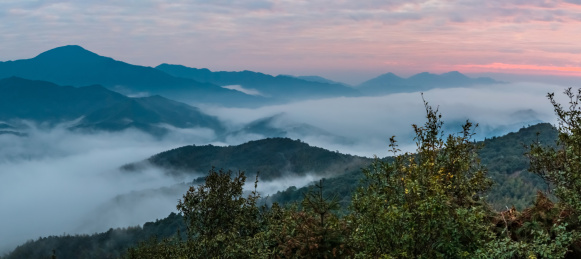 中国福建省长汀县天井山朝霞云海自然景观