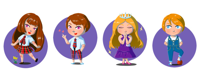 可爱萌系卡通插画人物，少男少女，学生