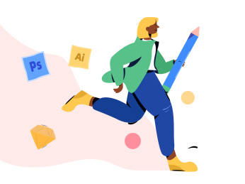 设计师跑出创意想法，矢量扁平概念插画