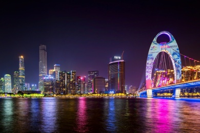 中国广东省广州市珠江新城CBD夜景