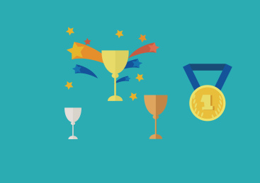 蓝色背景上有金色奖牌矢量插画