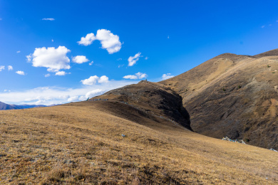 中国四川省康定县新都桥山坡草场秋季风光