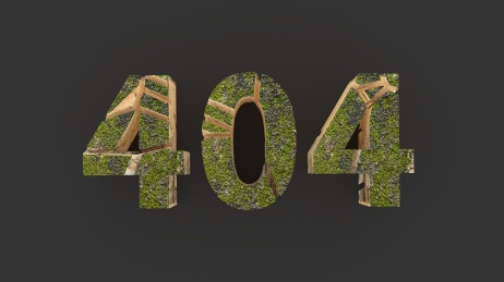 黑色背景上由绿草土地组成的404三维文字