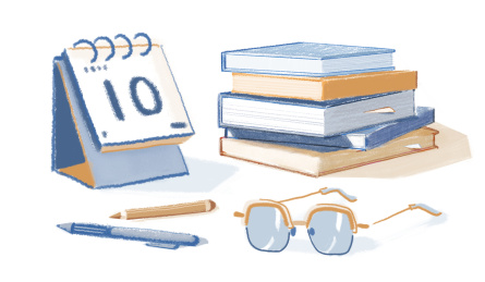 日常学习文具合集粉涂风格手绘插画