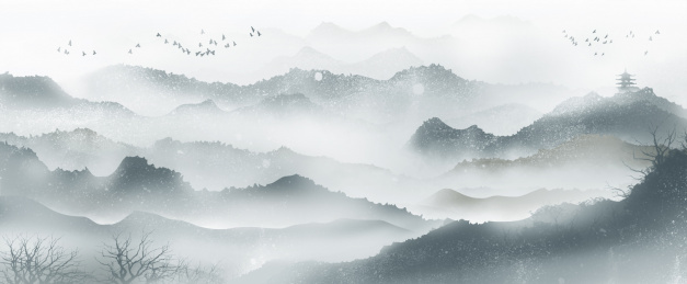 手绘中国风意境水墨山水风景画 淡雅意境水墨画