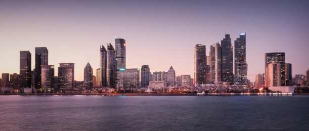 中国青岛市浮山湾沿海CBD全景