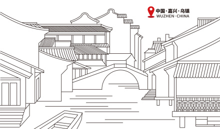 中国徽州古镇建筑 宏村古宅民居 四合院 手绘画 水乡 线稿矢量