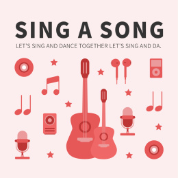 音乐吉他音符歌唱扁平风