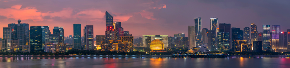 杭州钱江新城夜景长横幅全景