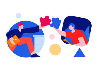 协作的男女提升工作效率，矢量扁平人物场景概念插画