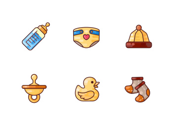 一些奶爸奶妈带娃日常母婴用品矢量图标设计