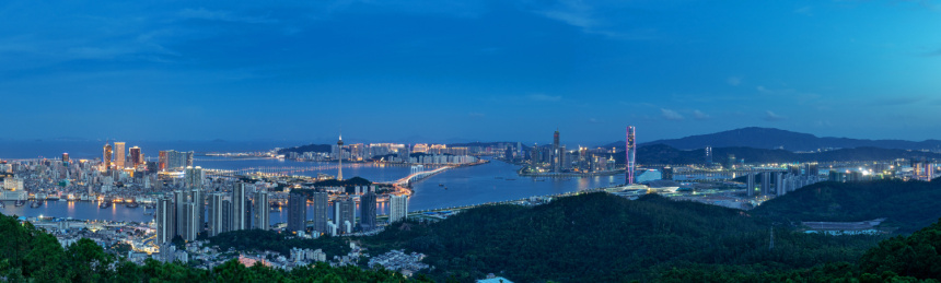 中国澳门城市风光，珠海横琴金融岛