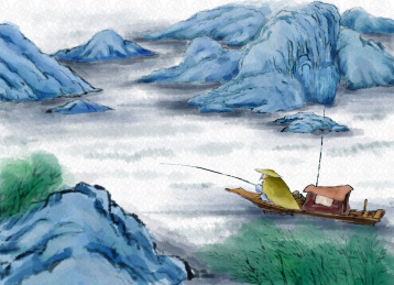 水墨人物江边垂钓